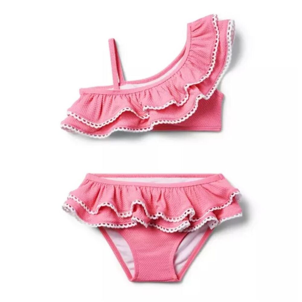 Janie and Jack Recycled Ruffle 2-Piece Swimsuit in Sunrise Pink Size 18-24 Month